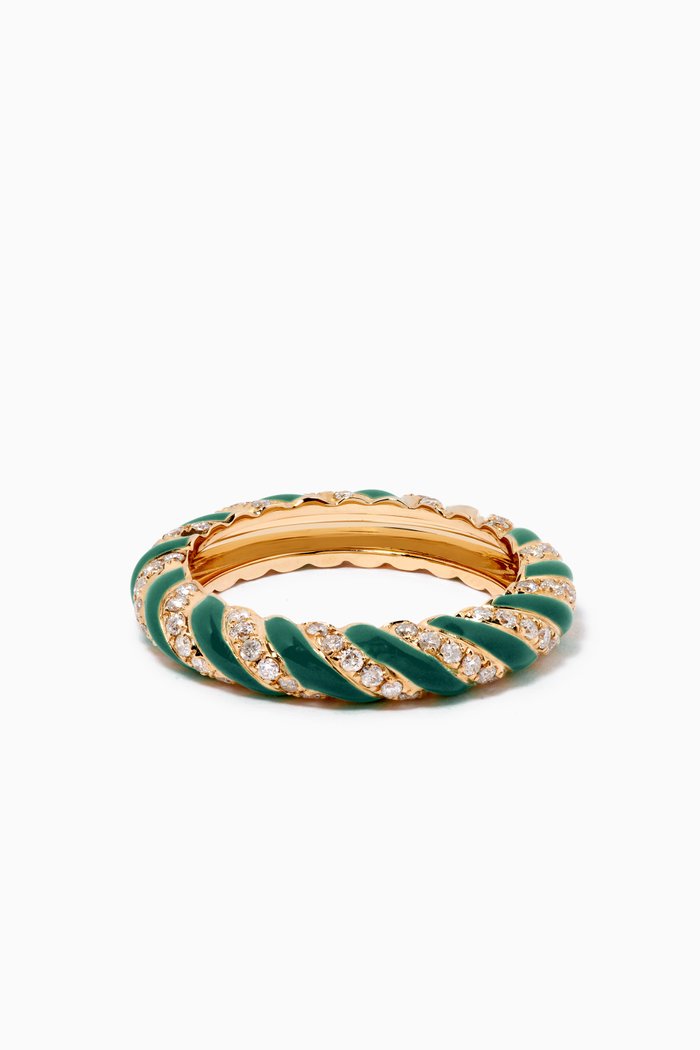 

Alliance Torsade Ring with Enamel in 9kt Yellow Gold, Green