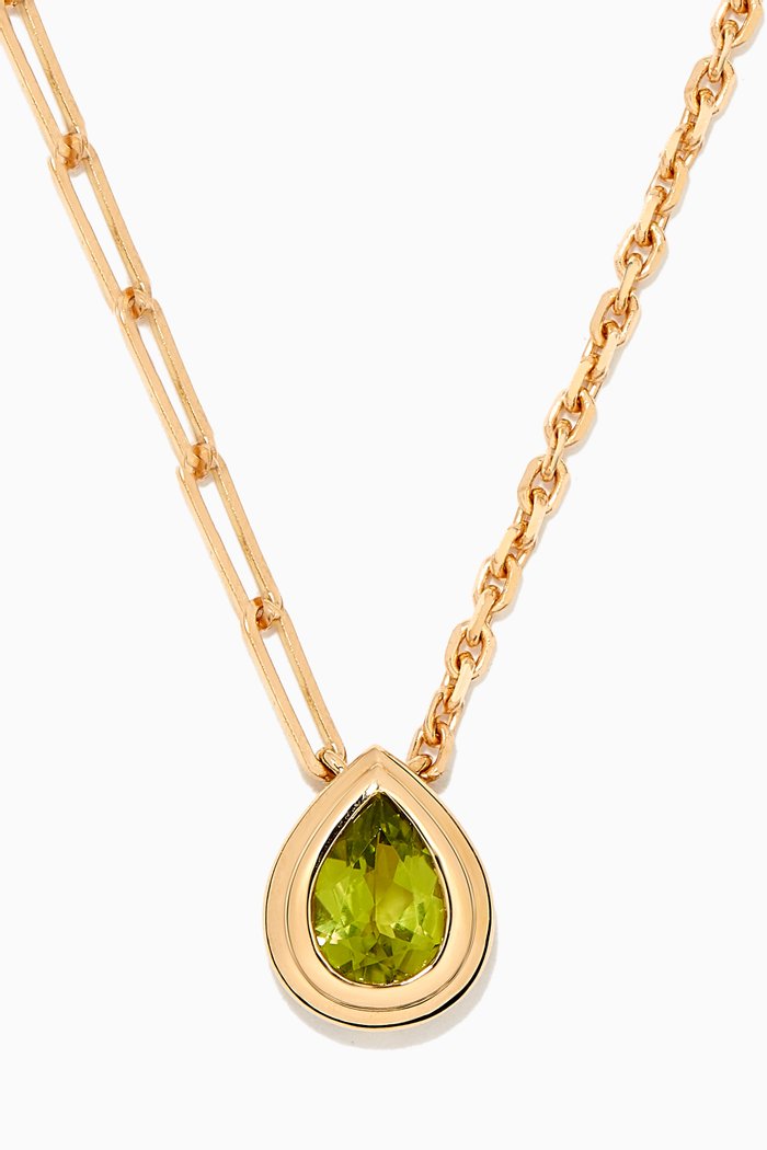 Solitare Corundum Necklace in 18kt Yellow Gold, Green