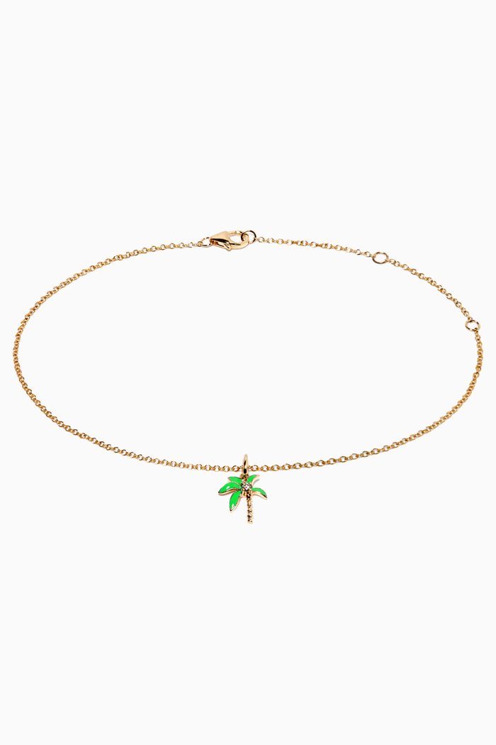 

Palm Tree Anklet in 9kt Yellow Gold, Green