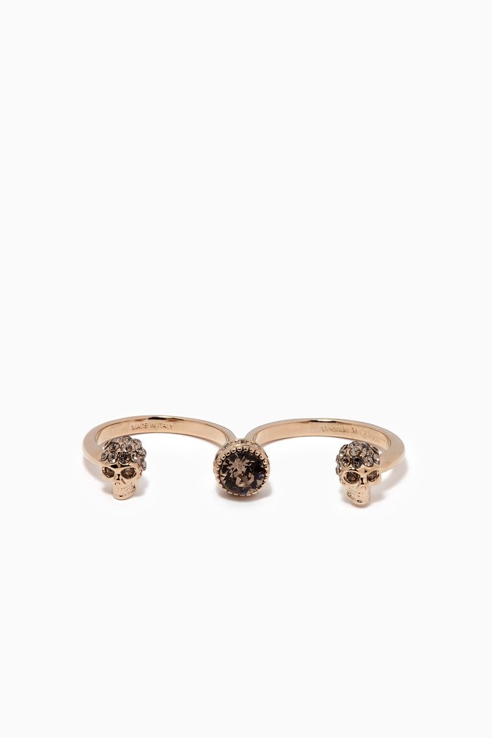 Double Skull Ring in Gold-plated Brass, Yellow