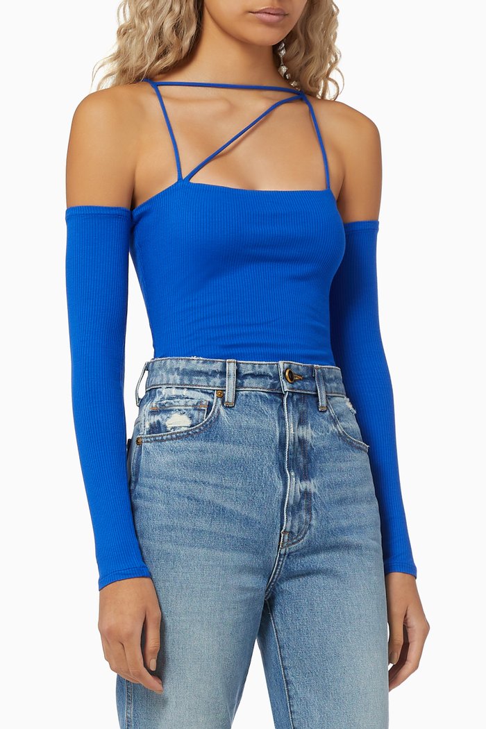 

Off-shoulder Strap Bodysuit in ECOVERO™, Blue