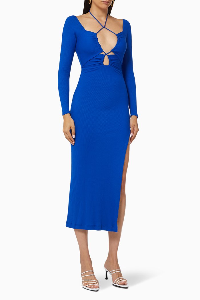 

Strap Long Sleeve Dress in ECOVERO™, Blue