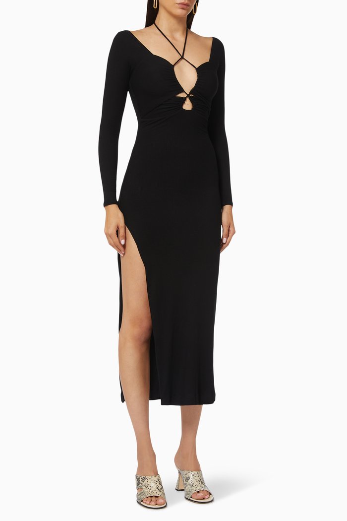 

Strap Long Sleeve Dress in ECOVERO™, Black
