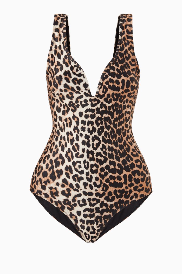 

Leopard Print One-Piece Swimsuit in Recycled Polyester, Brown