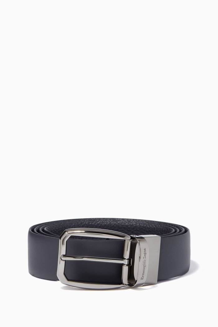 

Reversible Belt in Smooth & Grained Leather, Blue