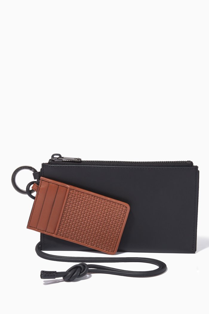 Double Mini Clutch in PELLETESSUTA™ & Leather, Brown