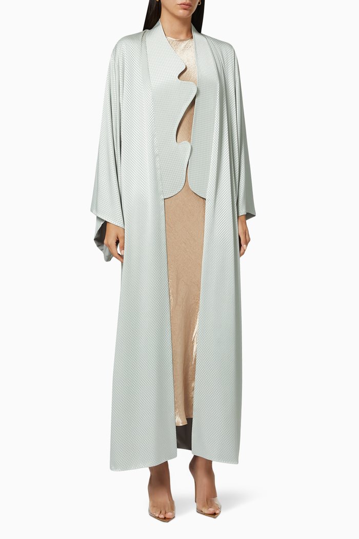 

Asymmetrical Kimono-style Abaya in Silk, Green
