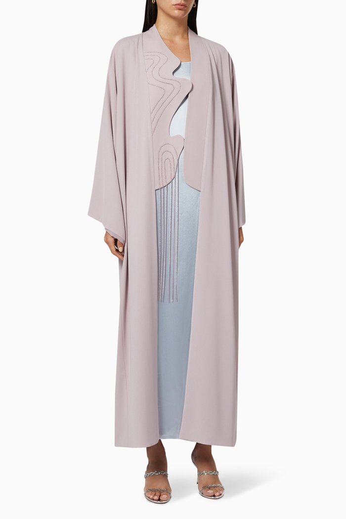 

Crystal Shower Asymmetrical Kimono-style Abaya in Crepe, Purple