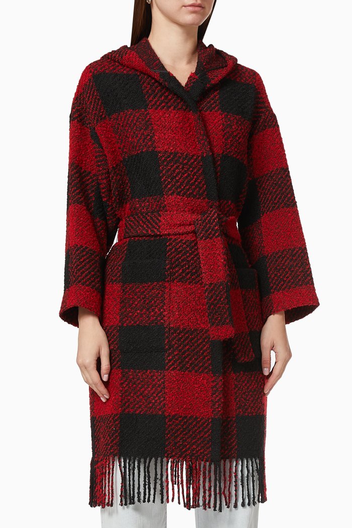 Fulgore Coat with Fringes in Bouclé, Red