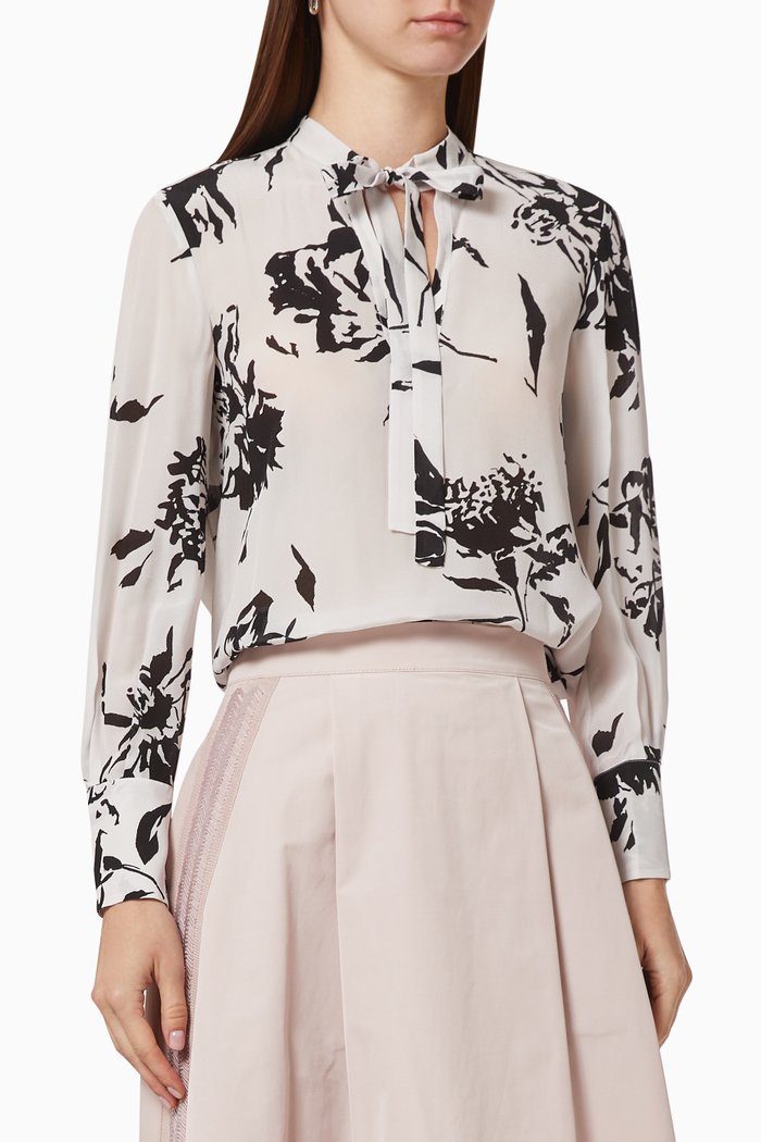 

Luce Bow Tie Blouse in Silk, Neutral