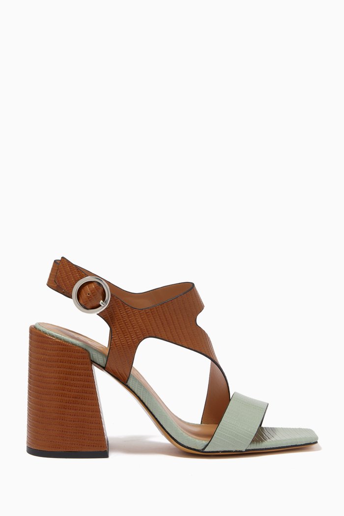 Agelica Colour Block Sandals in Faux Leather, Brown