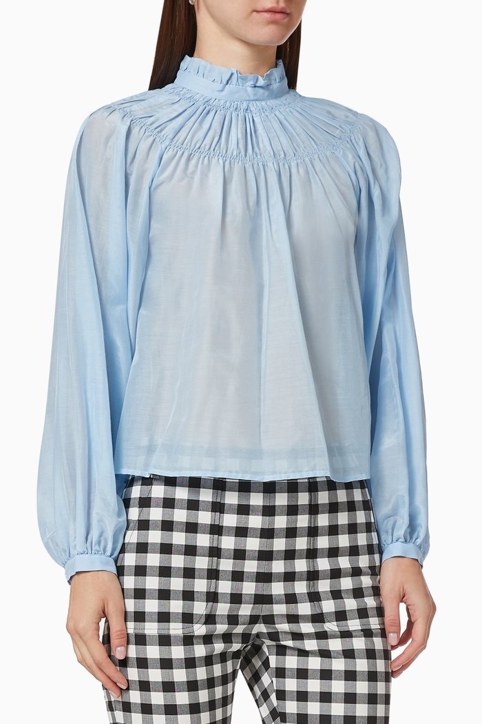 

Ondata Ruffle Blouse in Cotton & Silk Voile, Blue
