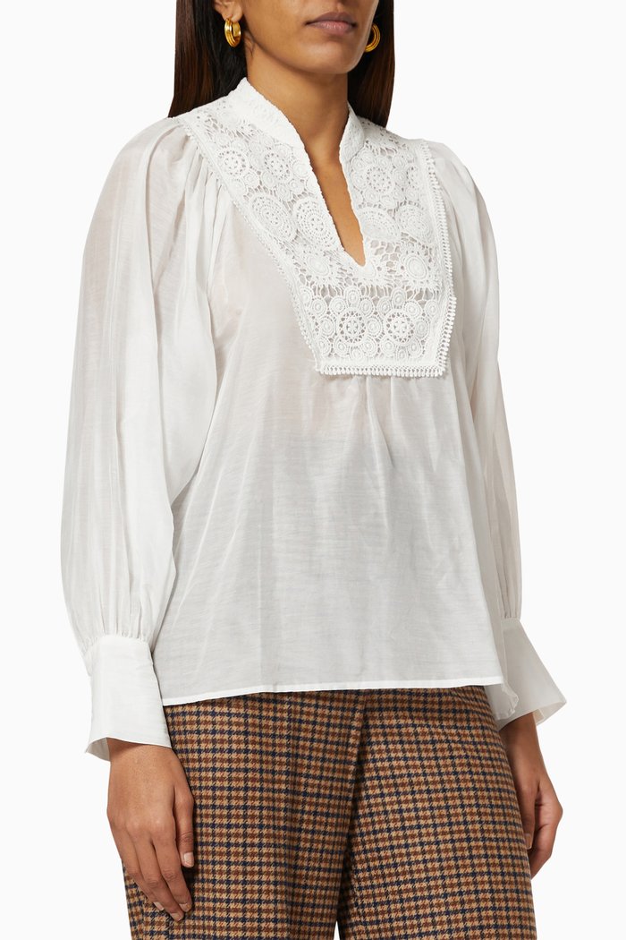 

Albenga Puffed Sleeve Blouse in Cotton, White