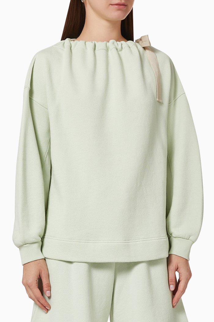 

Sweatshirt with Drawstring Neck in Cotton, Green