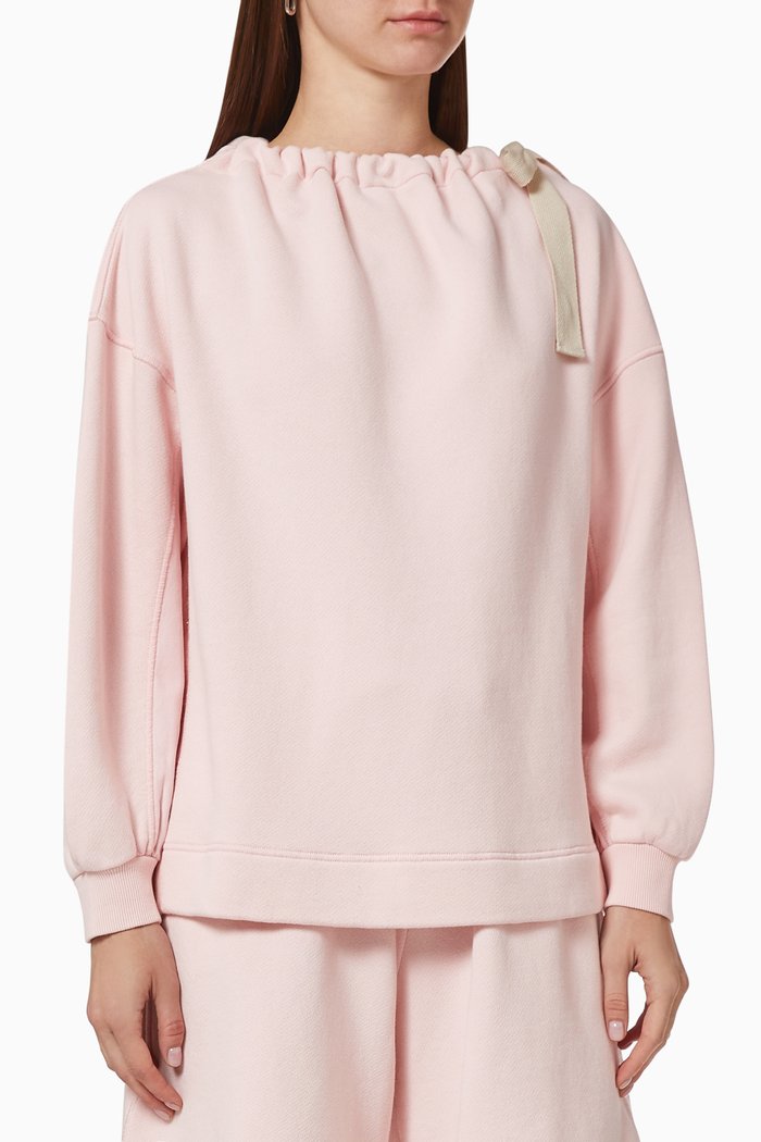 

Sweatshirt with Drawstring Neck in Cotton, Pink