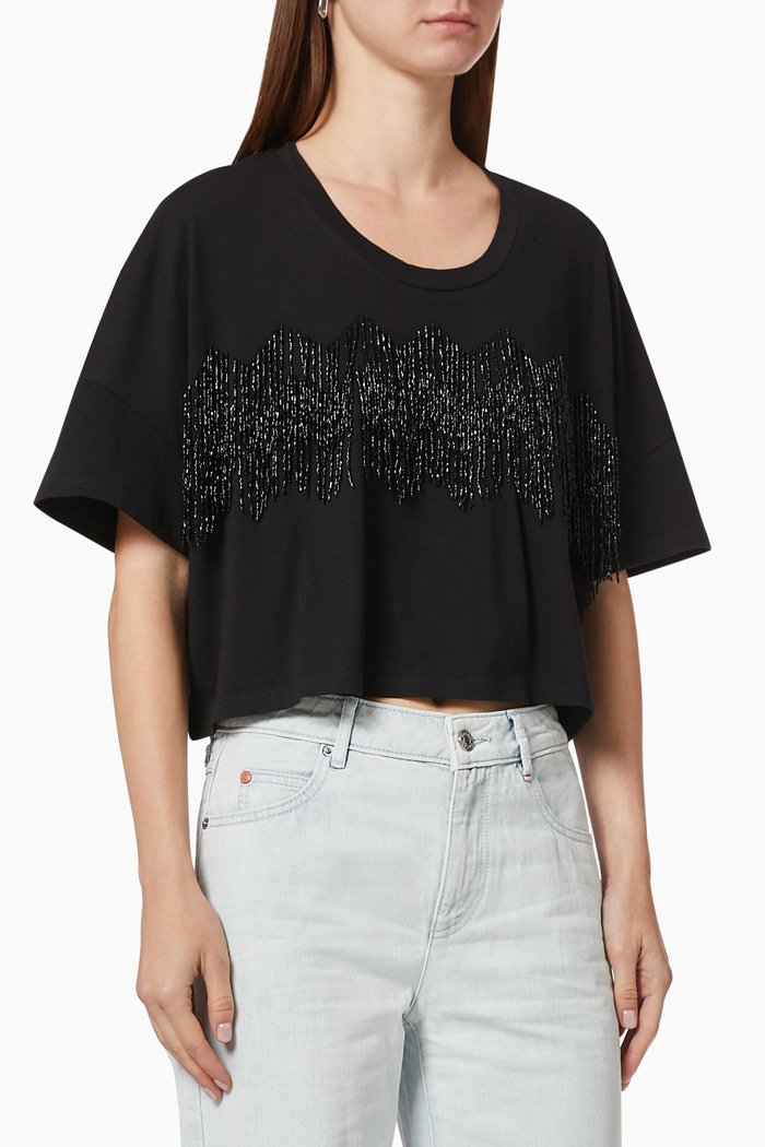 

Cima Beaded Fringe T-shirt in Cotton, Black