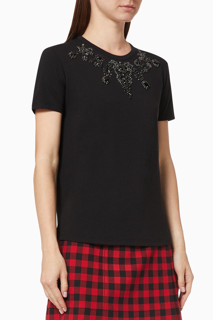 

Cinzia T-shirt with Jewel Embroidery in Cotton, Black