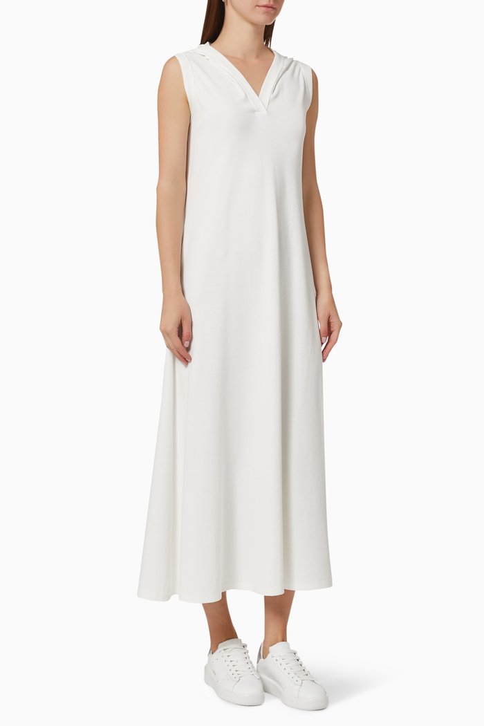 Clara Hooded Jersey Dress in Cotton, White