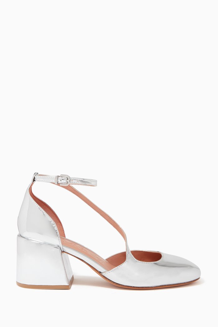 

Mary Jane Heels in Leather, Silver