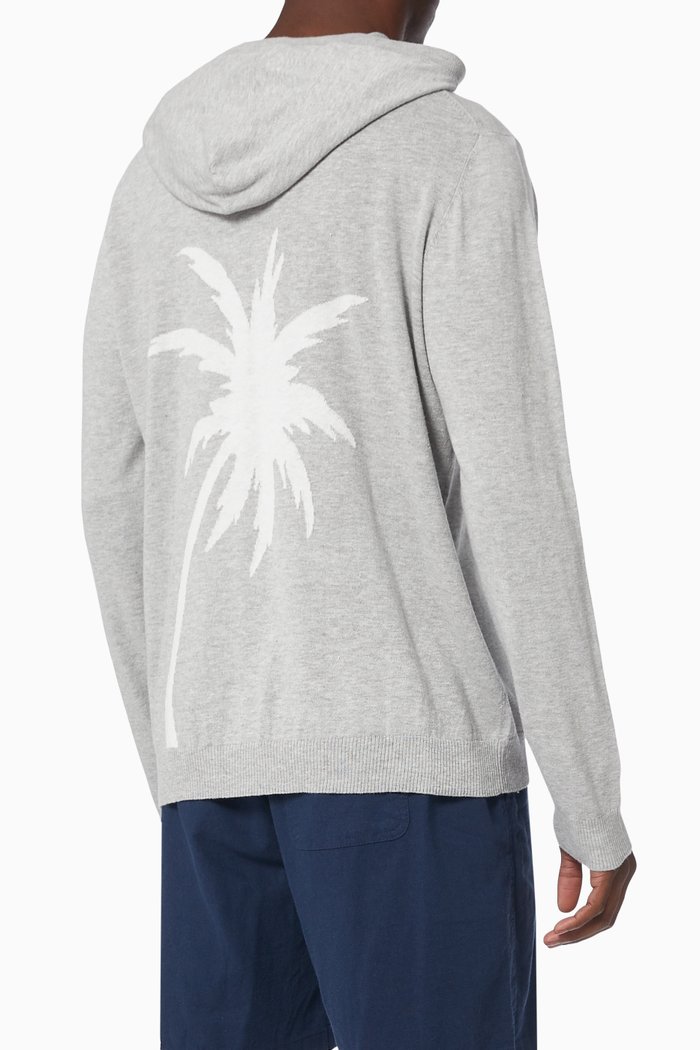 

White Palm Hoodie in Cotton Knit, Grey