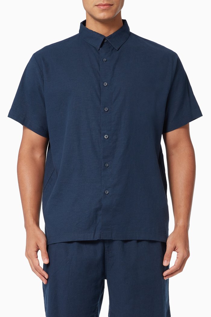 

Button-down Shirt in Stretch Linen, Blue