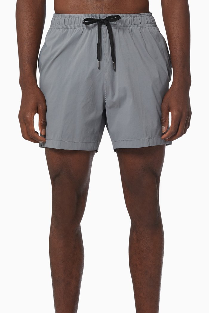 Charles 5" Swim Trunks in Stretch Nylon, Grey