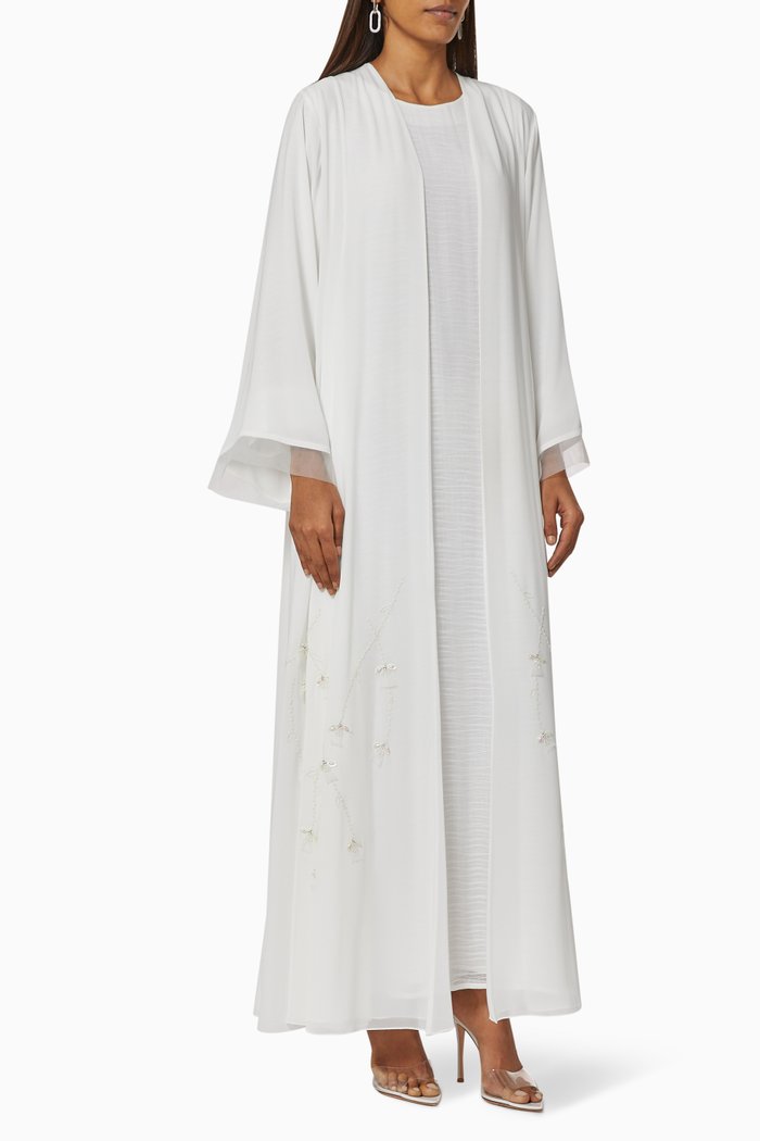 

Abaya Set with Beaded Embroidery, White