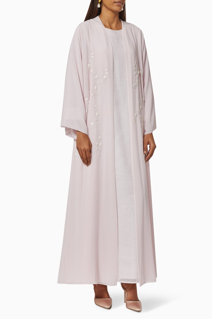

Abaya Set with Beaded Embroidery, Pink
