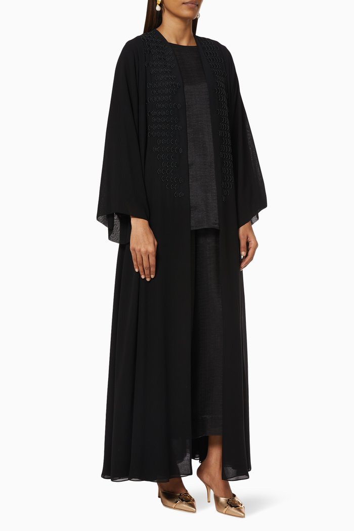 Beaded Abaya Set in Chiffon, Black