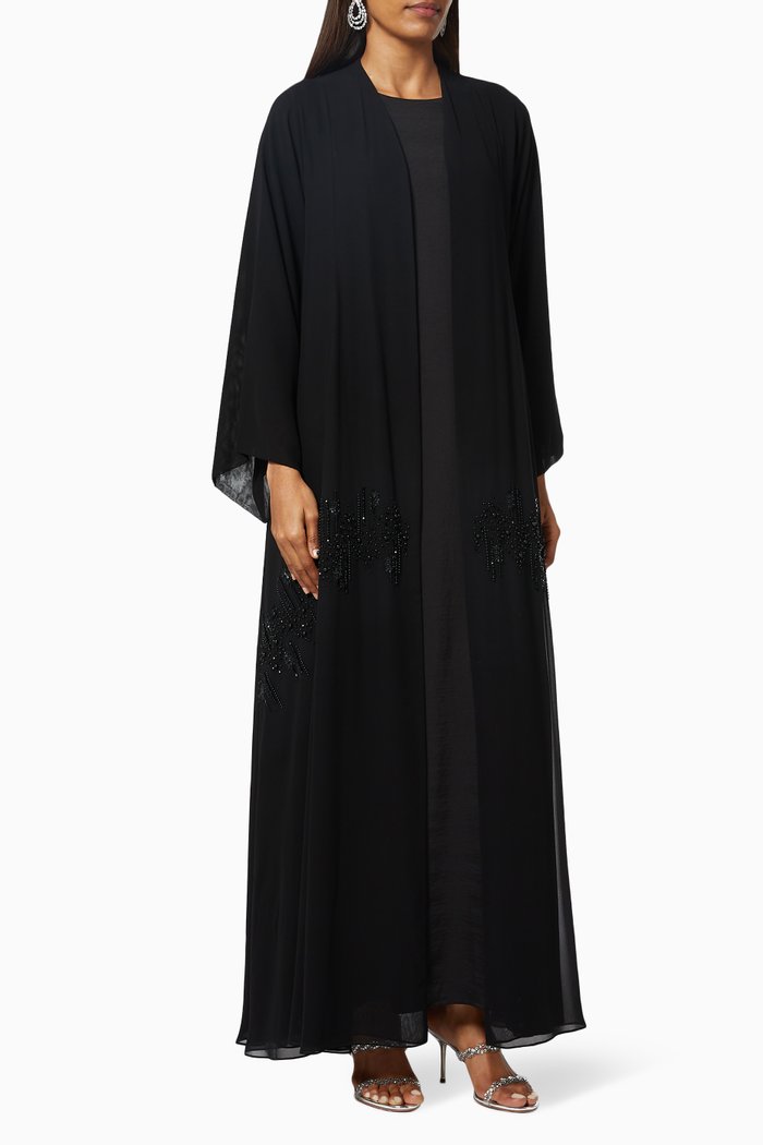 

A-line Abaya Set in Chiffon, Black