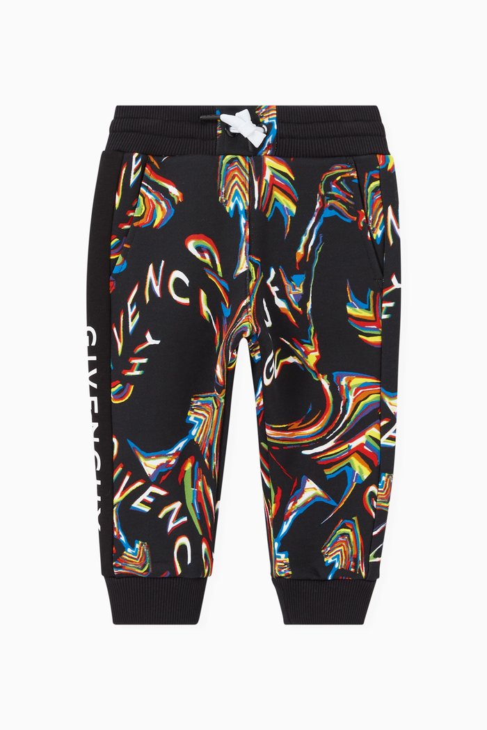 

Graphic Print Track Pants in French Terry, Black