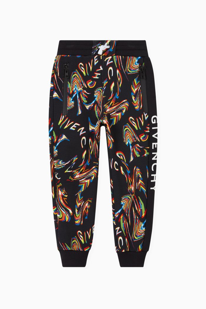 

Graphic Print Track Pants in French Terry, Black