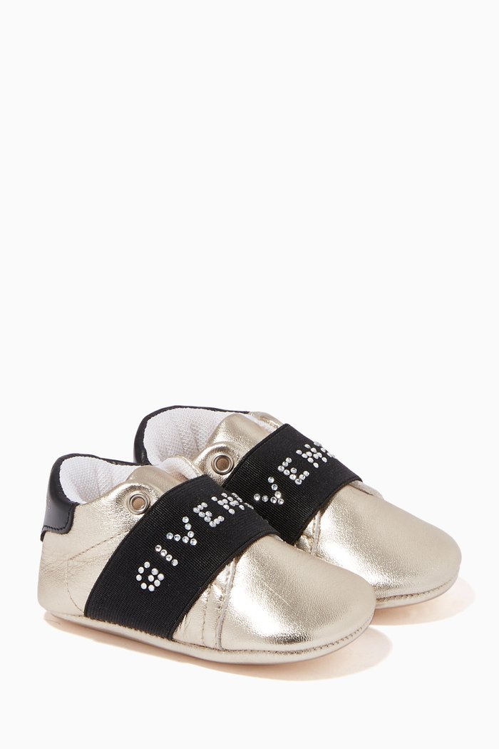 

Crystal Embellished Shoes in Metallic Leather, Gold