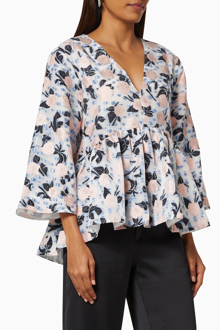 

Palmer Peplum Top in Floral Organza, Blue