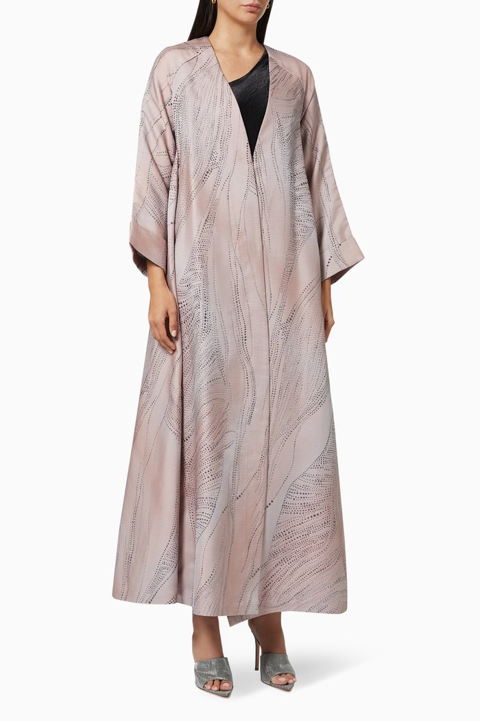 Geometric Embroidered Abaya, Pink