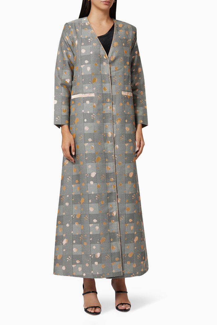 

Houndstooth Printed Abaya, Grey