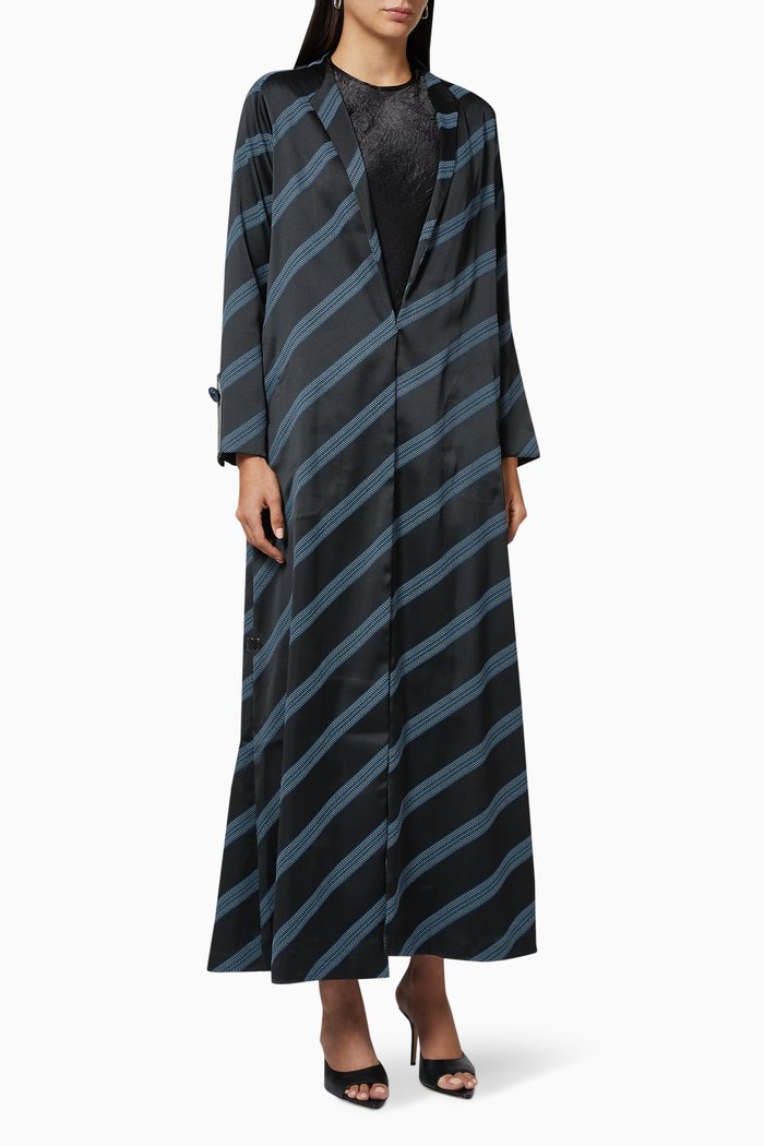 

Embroidered Stripe Abaya, Black