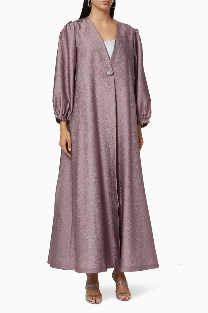 

Puff Sleeve Textured Abaya, Pink