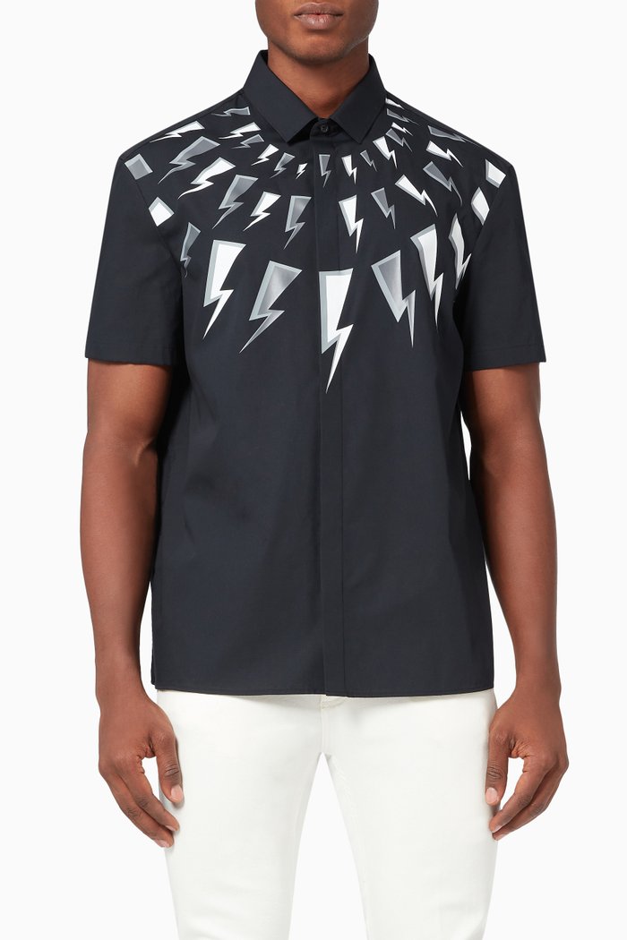 

Fair Isle Comic Bolts Shirt in Cotton, Black