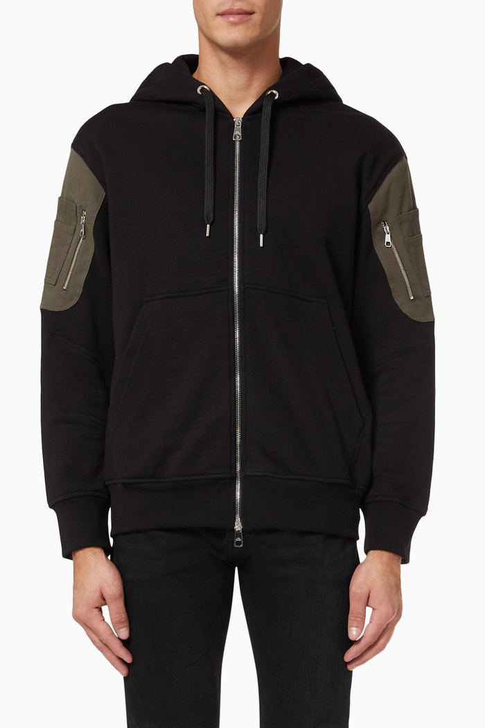 

Patch Pocket Hoodie in Cotton Fleece, Black