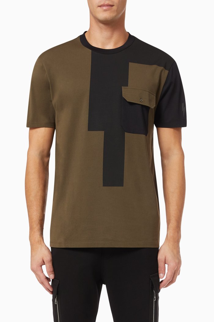 

Abstract Colour Blocked T-shirt in Cotton Jersey, Green