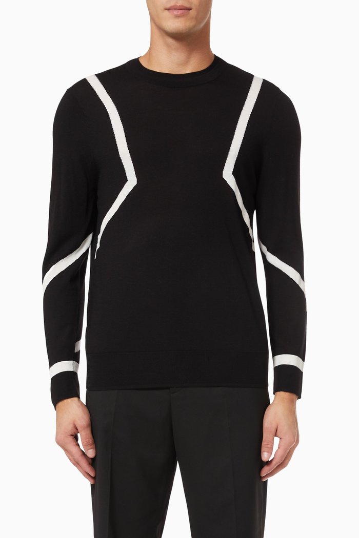 Intarsia Stripes Sweater in Cool Wool, Black