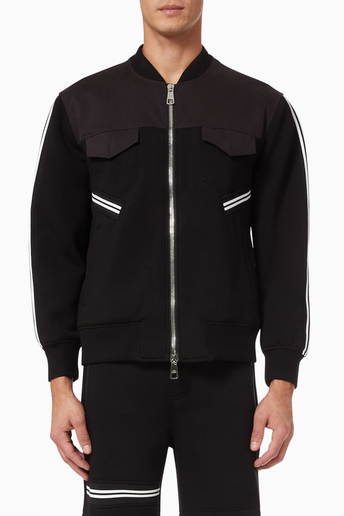 

Hybrid Bomber in Fleece & Drill Denim, Black