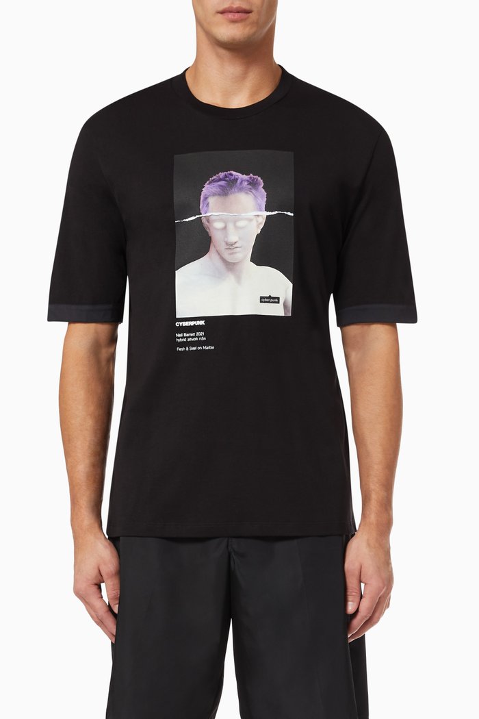 Hybrid "Cyber Punk" T-shirt in Cotton Jersey, Black