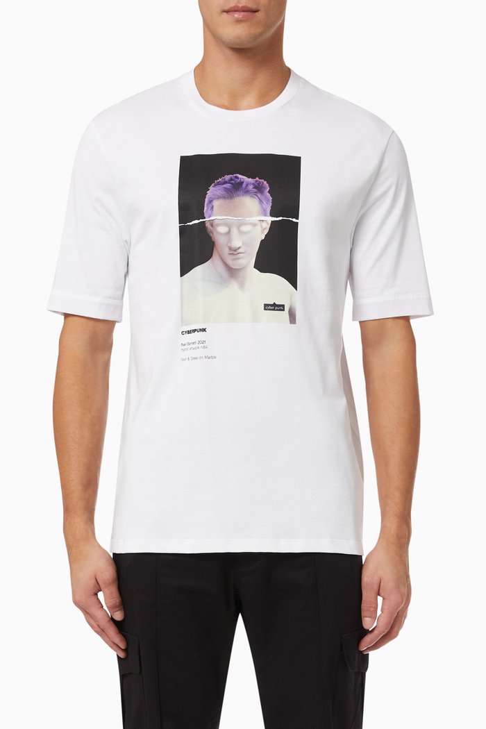 Hybrid "Cyber Punk" T-shirt in Cotton Jersey, White