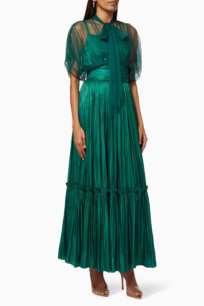 

Ruched Dress with Bow, Green