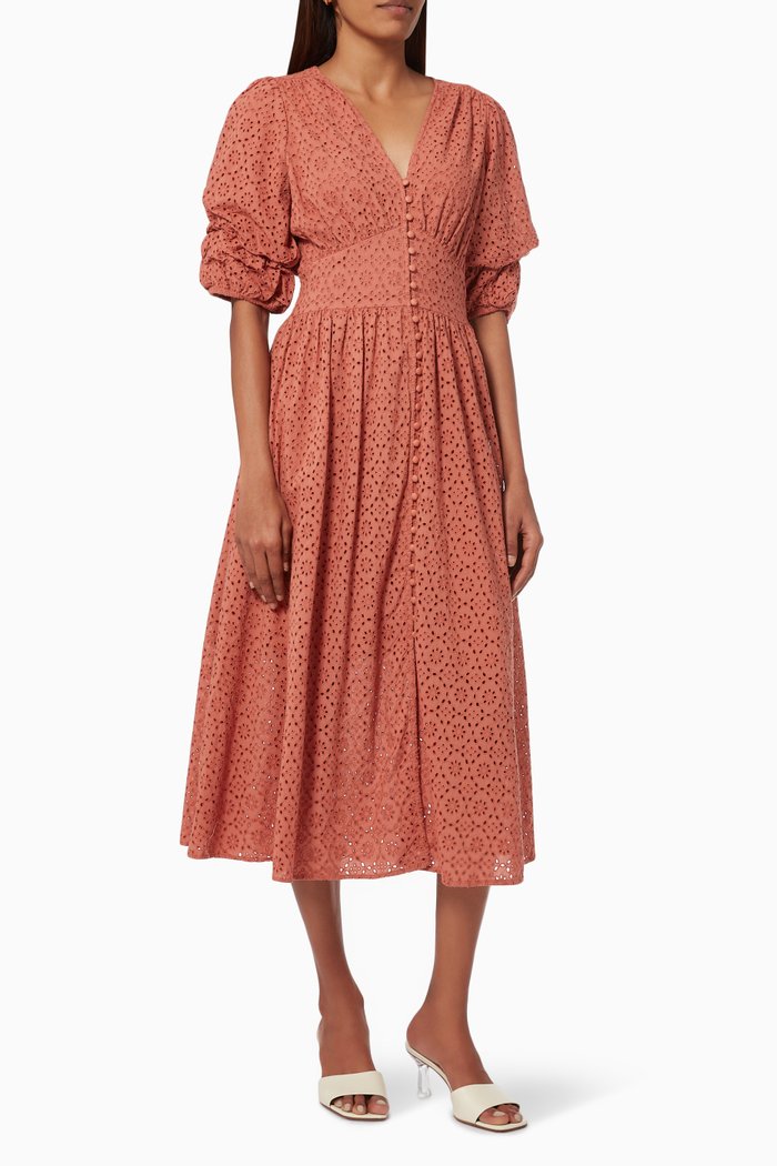 Yaslaurio Midi Dress in Cotton, Brown