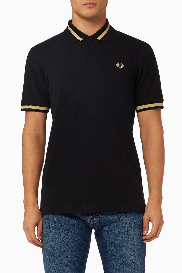 Single Tipped Polo Shirt in Cotton Piqué, Black