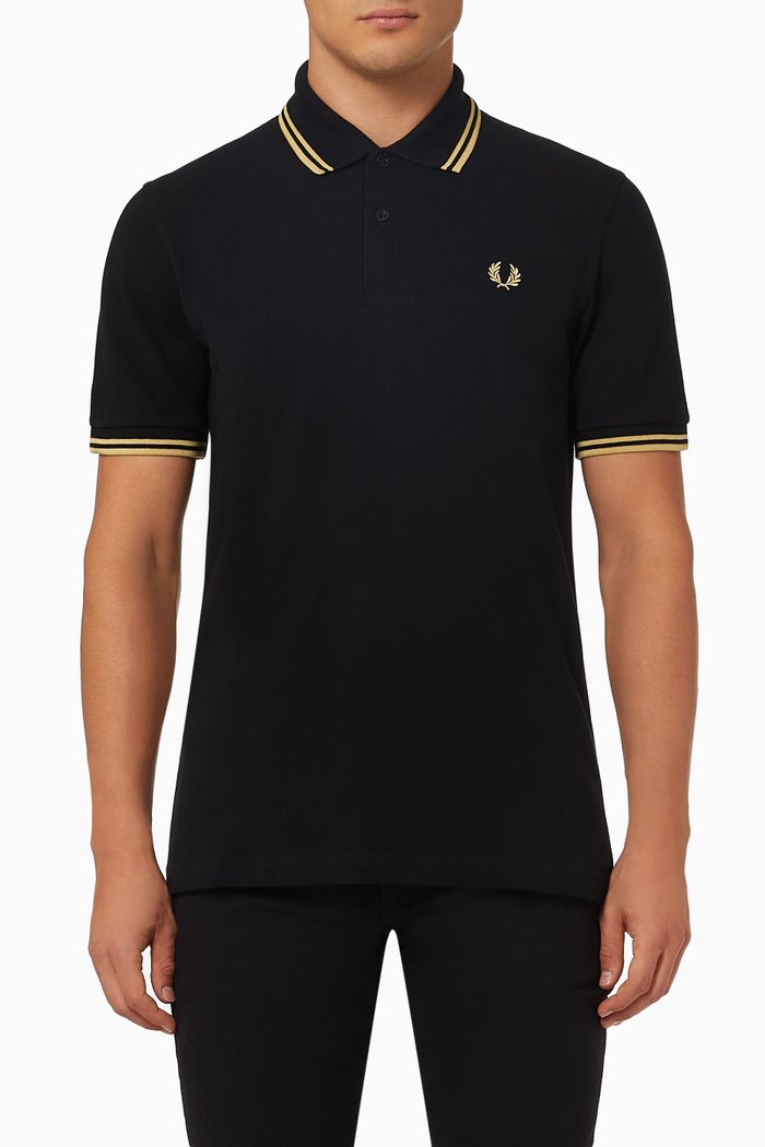 

Twin Tipped Polo Shirt in Cotton Piqué, Black