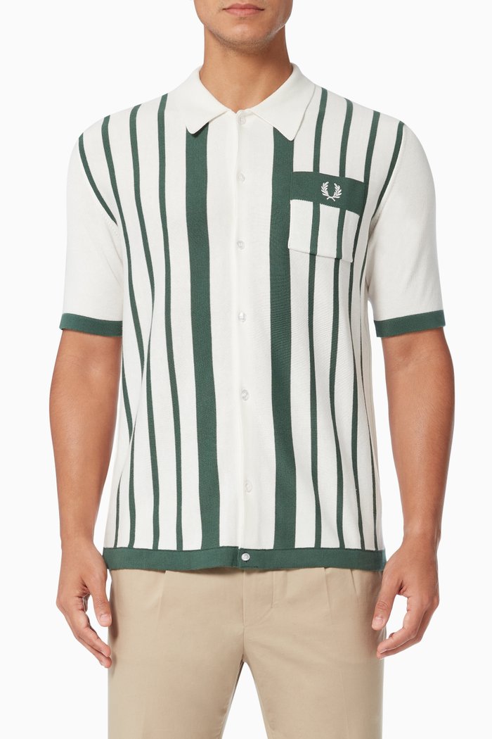 

Striped Button Knitted Shirt, White